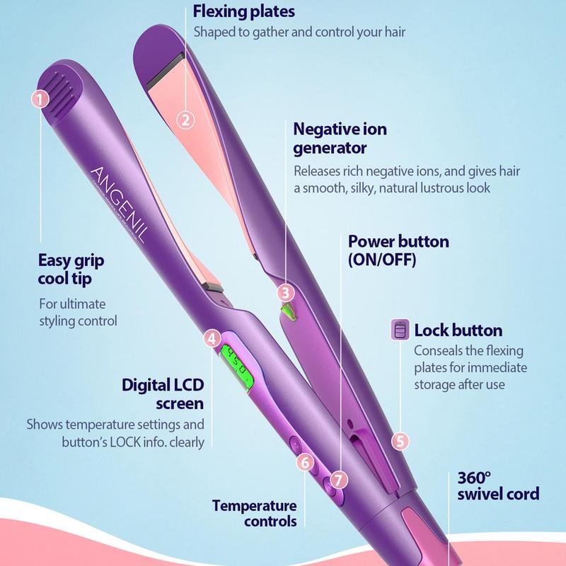 Professional 2 in 1 Hair Straightener & Curler, 1 Box Hair Straightening Iron with LCD Display & Accessories, Hair Styling Tool for Home & Salon Use