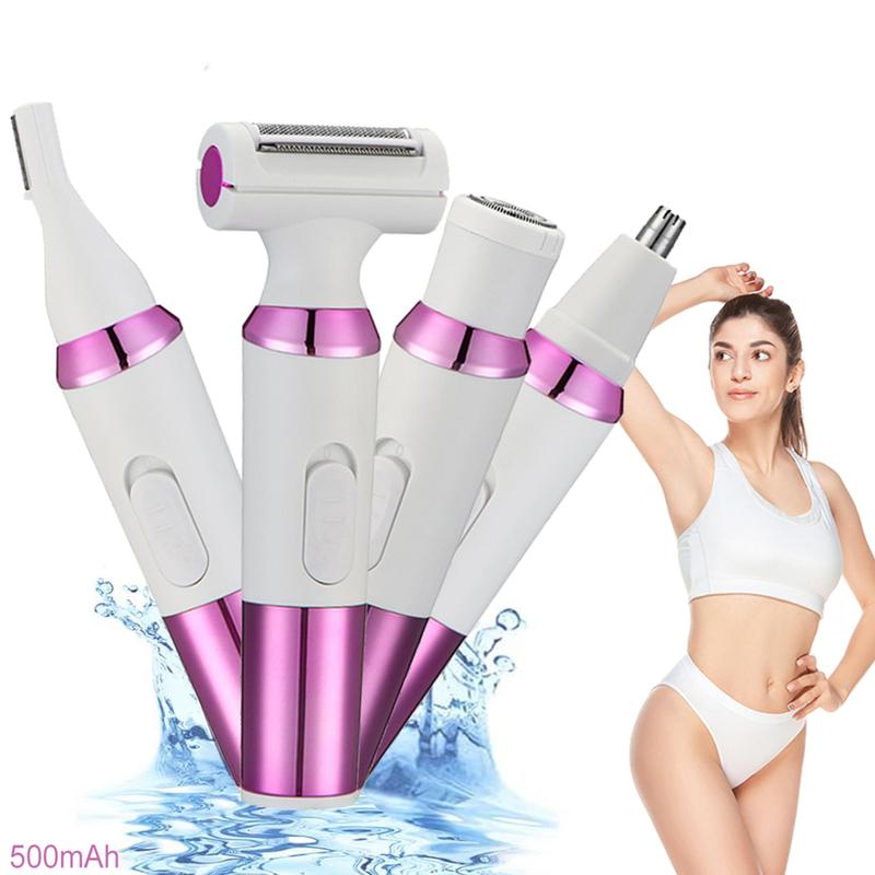 4 in 1 Electric Women's Trimmer Kit, 1 Set Rechargeable Body Hair Razor, Waterproof Painless Epilator, Nose Hair Removal Tool for Women