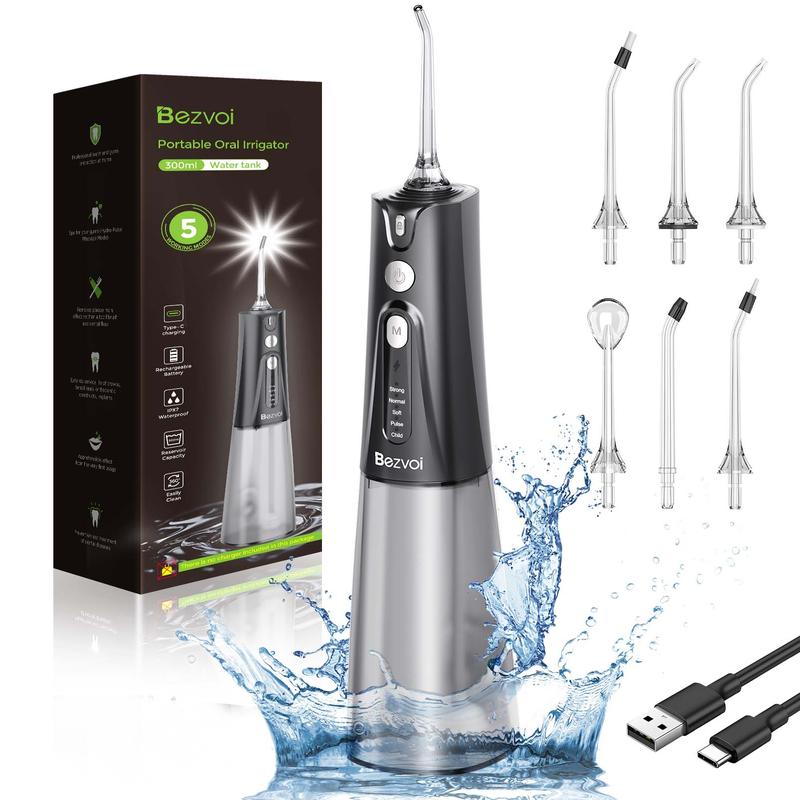 Bezvoi Water Dental Flosser for Teeth,5 Modes Cordless Oral Irrigator, 300ML Tank Portable