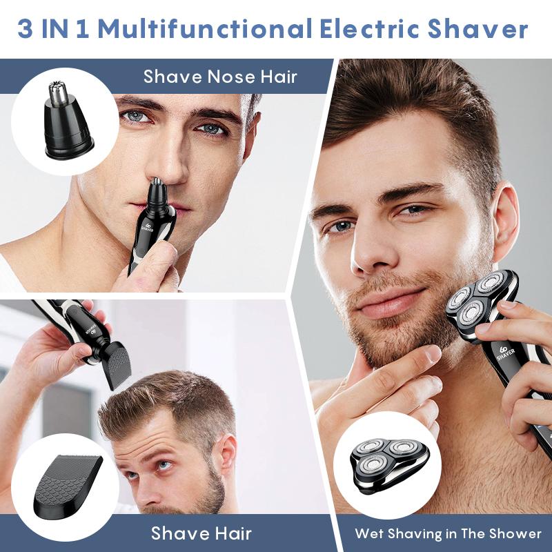 [Black Friday Sale] Electric Shaver Razor for Men 3 in 1 USB Rechargeable 100% Waterproof Rotary for Shaving with Nose Trimmer Sideburns Trimmer Face Cleaning Brush, Grooming Kit Electric Shaver for Men Valentine's Day Gift rechargeable men