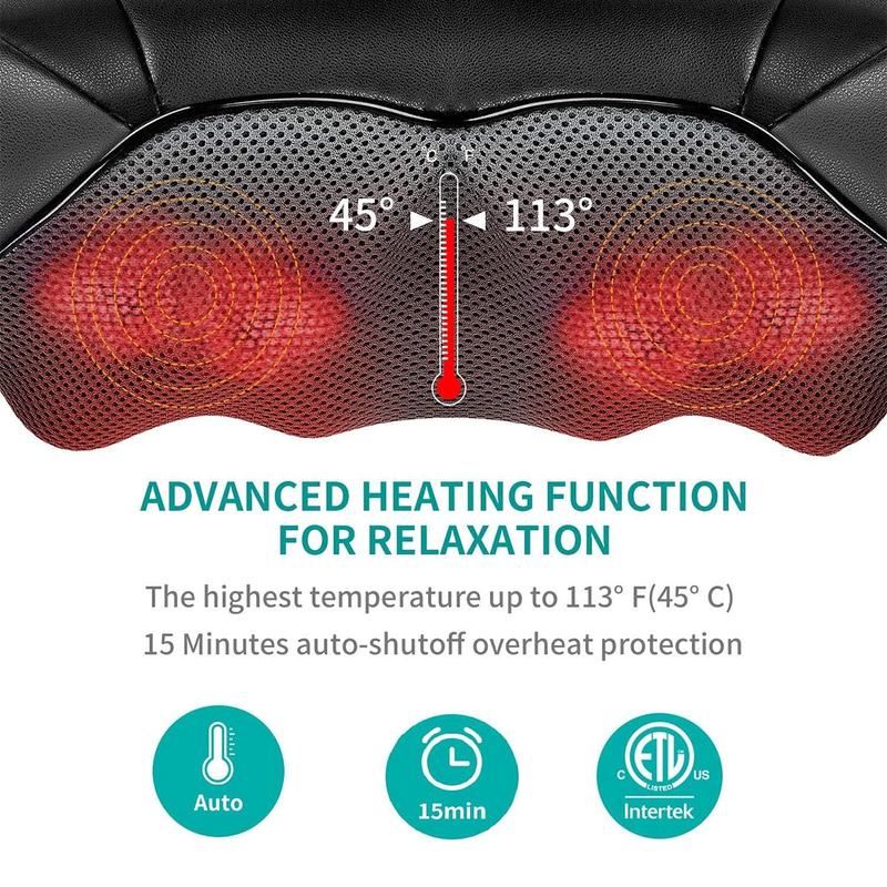 Neck and Shoulder Massager with Heat, Electric Shiatsu Back Massager, Nekteck Deep Tissue 3D Kneading Massage Pillow for Shoulder, Leg, Body Muscle