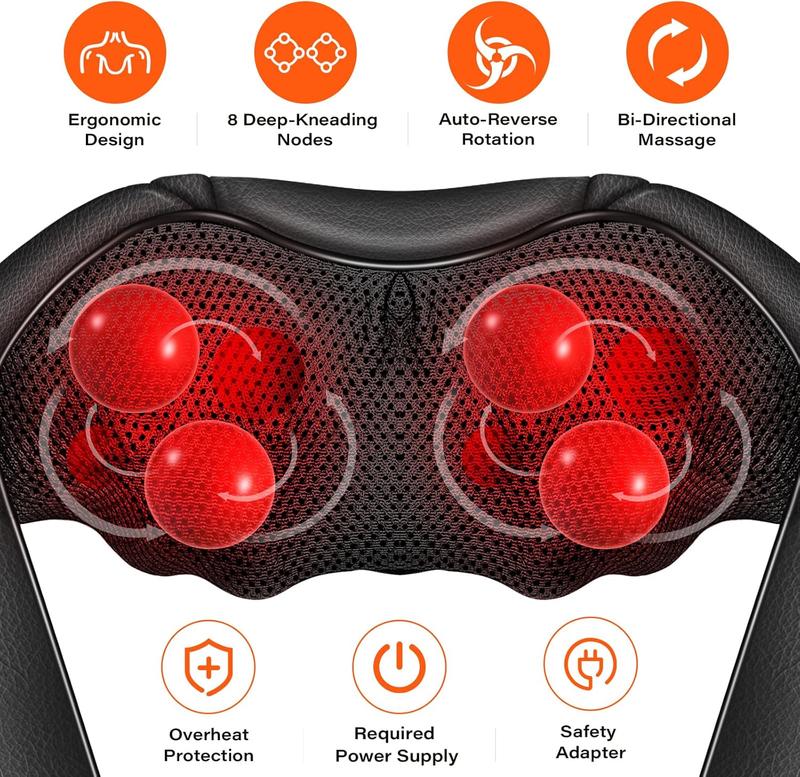 Shiatsu Neck Massager, Electric Neck and Back Massager with Heat, 3D Kneading Massage Pillow for Neck, Back, Shoulder, Muscle Pain Relief, Office & Home & Car Use, Fits for Parents