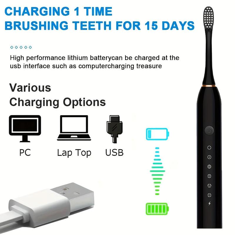 Electric Toothbrush Set, 1 Box Waterproof Rechargeable Toothbrush & Replacement Brush Heads, Oral Care Product for Adults, Spin Brush Teeth, Winter Gift, Christmas, Christmas Gift