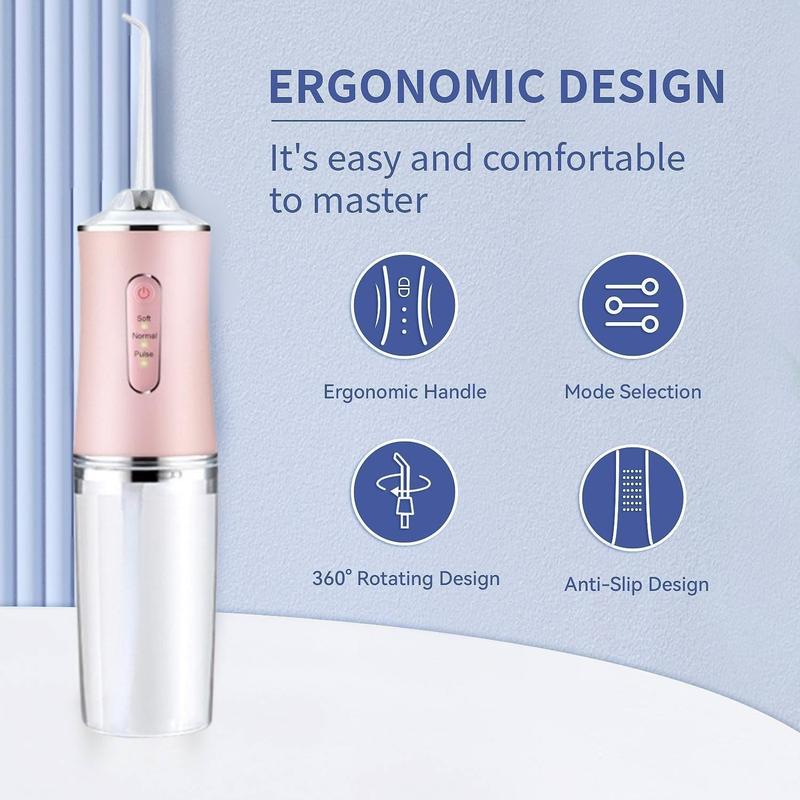 Rechargeable Water flosser, Dental Cleaner, Dental Flosser Water Jet Oral Irrigator for Teeth，IPX7 Waterproof, 3 Modes, 4 nozzles,