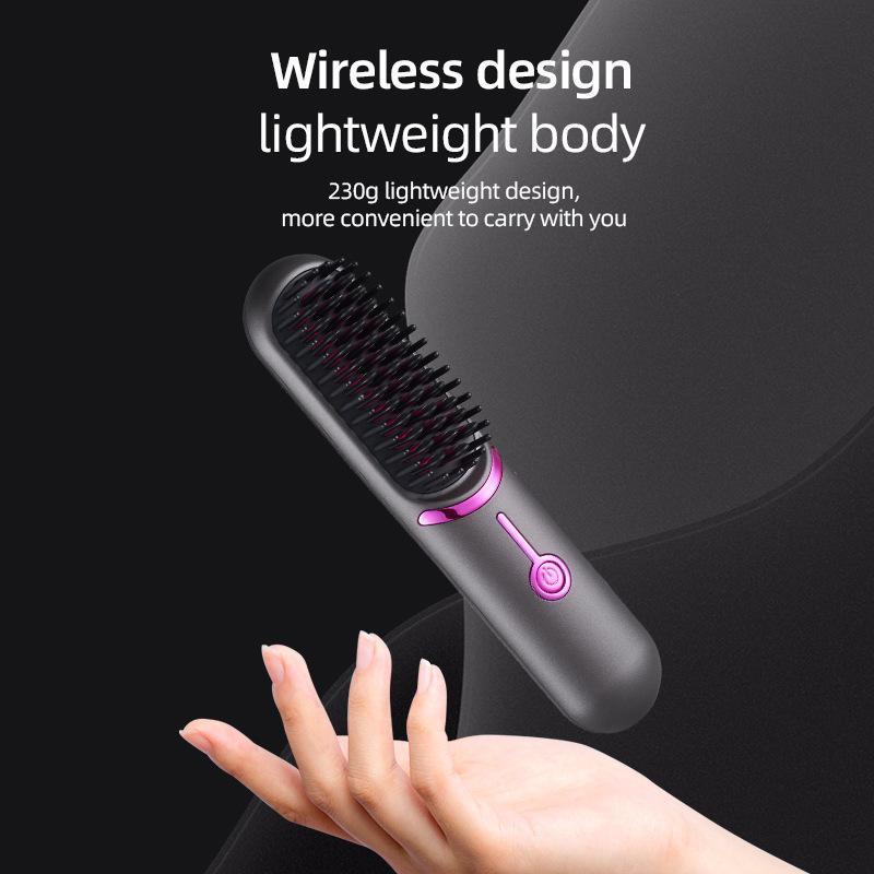 Cordless Hair Straightener Brush, USB Rechargeable Fast Heating Straightening Brush with Negative Ion, Lightweight for Travel