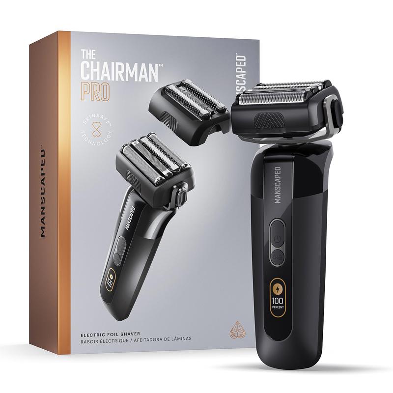 MANSCAPED® The Chairman™ PRO Men’s Foil Shaver - Two Interchangeable Blade Heads, SkinSafe® Four-Blade Foil & Stubble Trimmer, Face Shaver with USB-C & Wireless Compatible Charging, Travel Lock