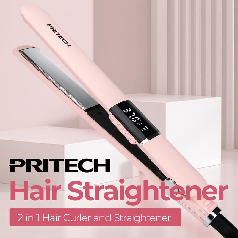 PRITECH Flat Iron Hair Straightener, Titanium Flat Iron with Adjustable Temp(290°F-450°F), 1 inch Plate for All Hairstyles Hair Straightening Irons Pink Smooth Comfort