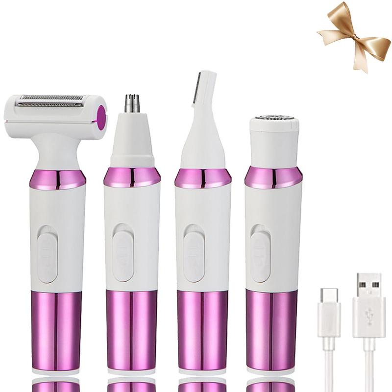 4 in 1 Electric Women's Trimmer Kit, 1 Set Rechargeable Body Hair Razor, Waterproof Painless Epilator, Nose Hair Removal Tool for Women