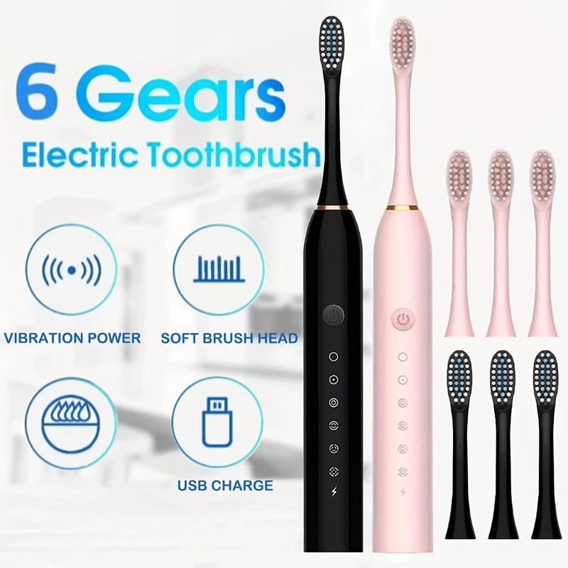 Electric Toothbrush Set, 1 Box Waterproof Rechargeable Toothbrush & Replacement Brush Heads, Oral Care Product for Adults, Spin Brush Teeth, Winter Gift, Christmas, Christmas Gift