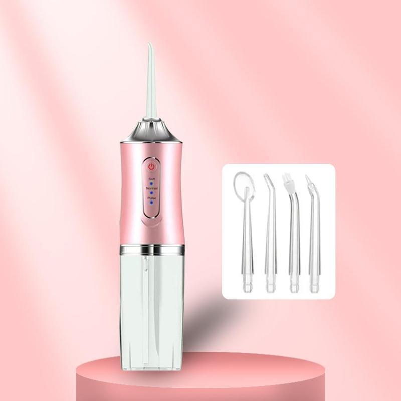 DILIEN Portable Stronger Power Pink Water Flosser Toothbrush Oral Rinse with 3 Cleaning Modes and 4 Jets.Cordless,Effective Tooth Cleaning