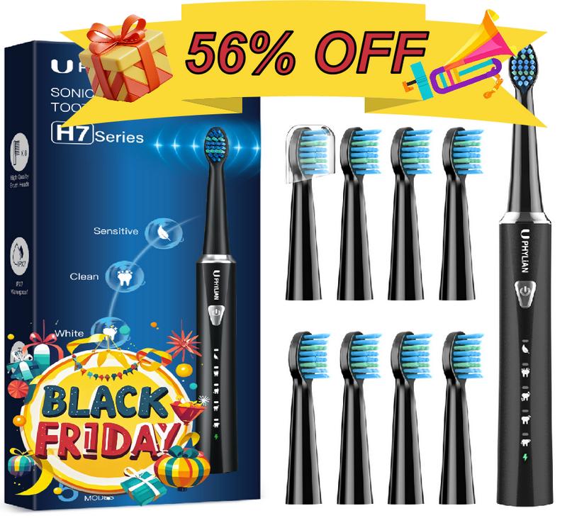 PHYLiAN Sonic Electric Toothbrush for Adults - Rechargeable Electronic Toothbrushes with 5 Modes and 8 Brush Heads, Electronic Toothbrush with timer, IPX7 Water Proof, Oral Health Care-Black Friday Cyber Moday Christmas Day Gift