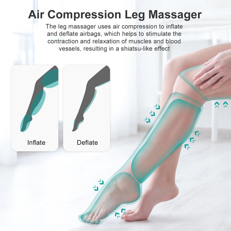 Nekteck Leg Massager for Circulation and Pain Relief, Air Compression Foot Calf Thigh Massager with 2 Heat and 3 Vibration, 6 Modes 3 Intensities