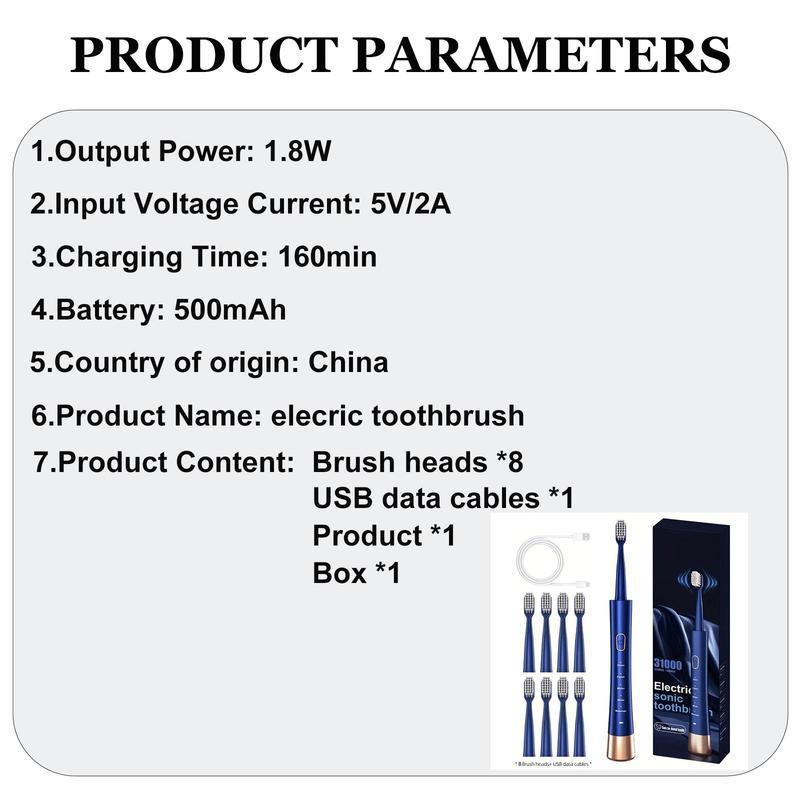 Electric Toothbrush, 1 Box Rechargeable Sonic Toothbrush with 8 Counts Replacement Brush Heads, Portable Toothbrush for Home & Travel, Christmas Gift