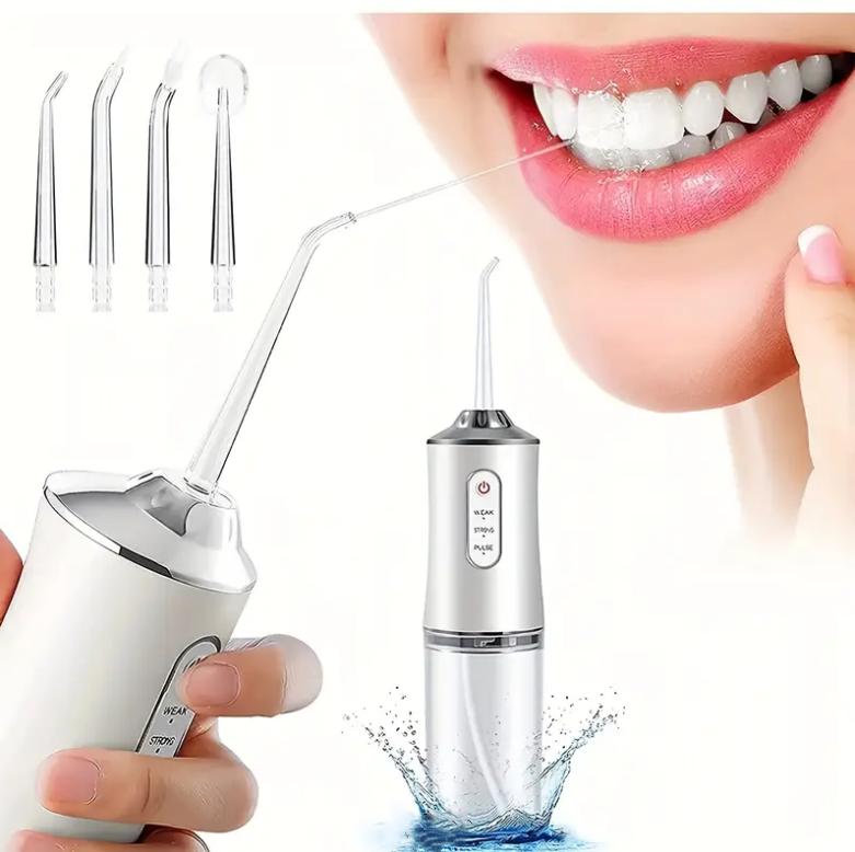 Rechargeable Water flosser, Dental Cleaner, Dental Flosser Water Jet Oral Irrigator for Teeth，IPX7 Waterproof, 3 Modes, 4 nozzles,