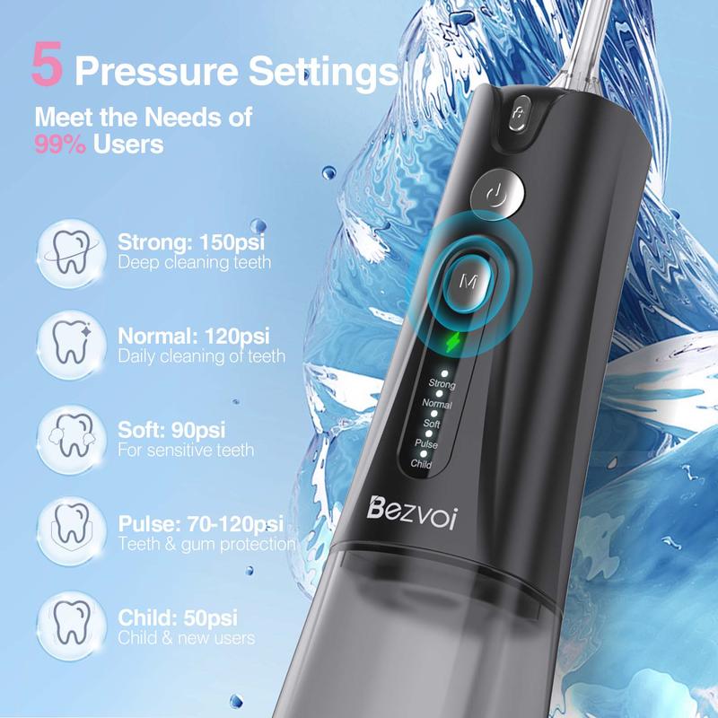 Bezvoi Water Dental Flosser for Teeth,5 Modes Cordless Oral Irrigator, 300ML Tank Portable