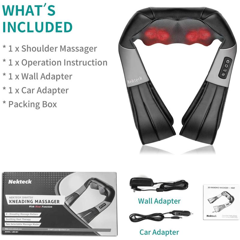 Neck and Shoulder Massager with Heat, Electric Shiatsu Back Massager, Nekteck Deep Tissue 3D Kneading Massage Pillow for Shoulder, Leg, Body Muscle