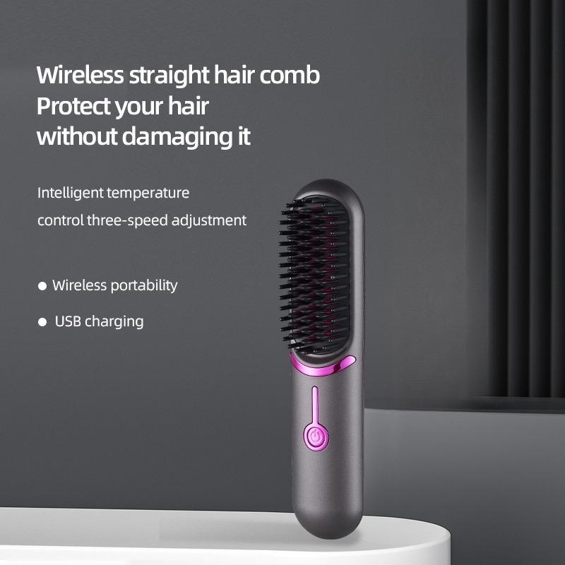 Cordless Hair Straightener Brush, USB Rechargeable Fast Heating Straightening Brush with Negative Ion, Lightweight for Travel