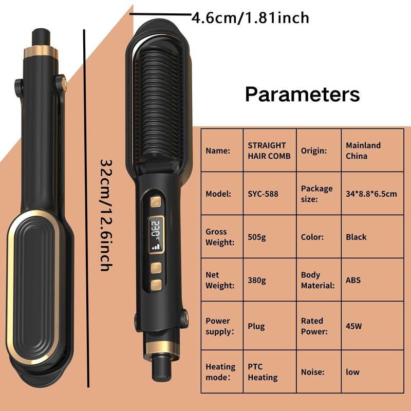 Portable Hair Straightener Brush, Multipurpose Temperature Adjustable Hair Straightener, Straight & Curly Hair Comb, Hair Styling Tool for Home & Travel