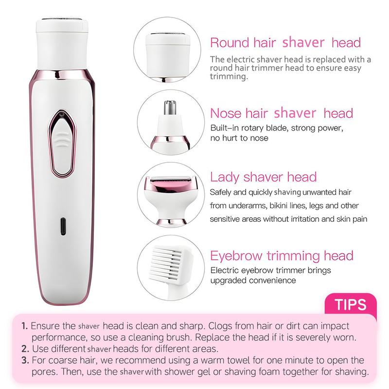 Electric Shaver for Women, Rechargeable & Portable Shaver Kit, Lady Electric Shaver for Face, Nose, Legs, Underarm & Bikini, Wet & Dry Painless Shaving, Christmas Gift