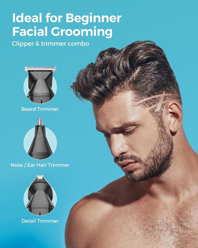 Beard Trimmer for Men - Waterproof 6 in 1 Complete Grooming Kits for Mustache Nose Ear  Body Hair Trimming, Mens Cordless Hair Clippers and Shavers with Storage Bag and Beard Bib Apron