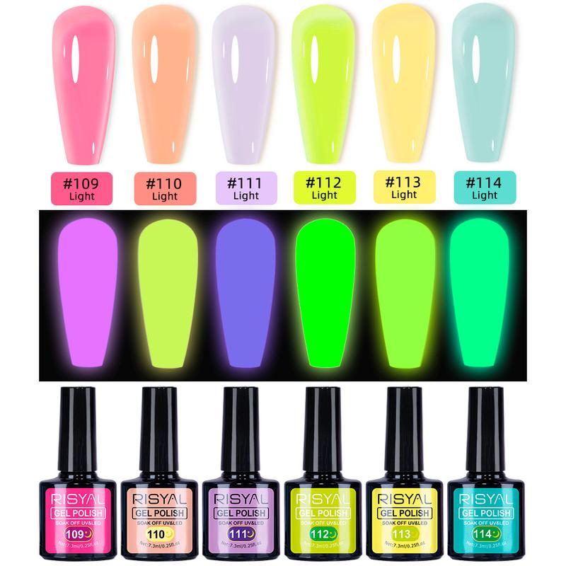 Glows In The Dark Gel Nail Polish Set - 12 Holiday Colors Luminous Neon Nail Gel Polish Set Soak Off U V LED Glow Effect Nail Polish For Nail Art Design Holiday Gifts For Women