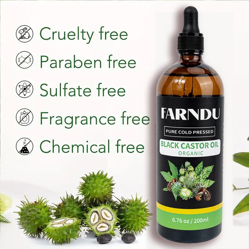 FARNDU,Thick Castor Oil -6.76 fl.oz Cold Pressed Organi , care package,hair growth,for women,massage oil, mascara,Pure Natural Jamaican Black Castor Oil For Nails& Cuticles,Hair,Eyelashes And Eyebrows, Cold Pressed Moisturizing