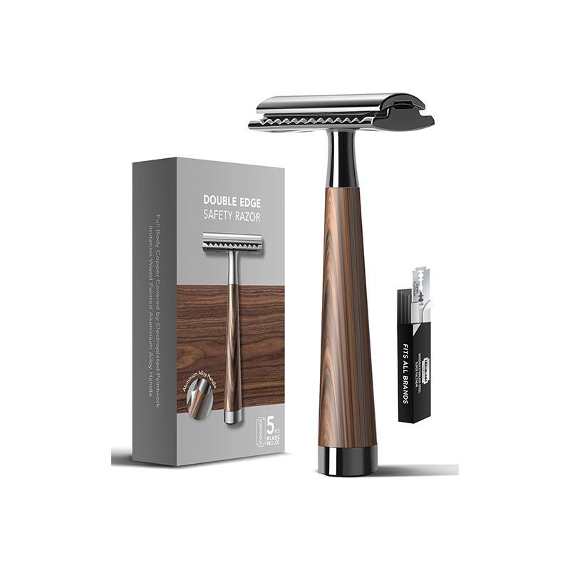 Men's Care Razor Set, 1 Box Zinc Alloy Non-slip Handle Design Razor with 5 Counts Double-sided Blades, Ideal Gift for Men