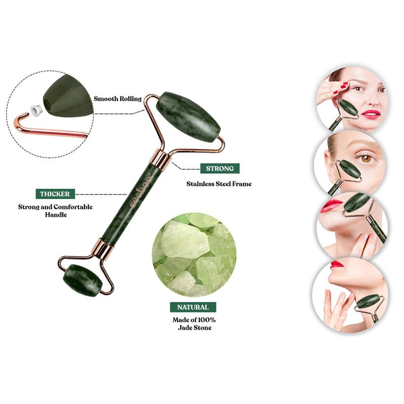 Jade Facial Roller & Gua Sha Tool – Sculpt, Contour, and Relax with Natural Skincare Benefits