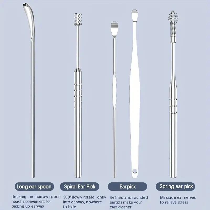 Ear Wax Removal Tool Set with Storage Tube, 6 Counts set Ear Cleaning Kit Ear Spoons Ear Picks Curette, Ear Wax Remover Tool, Earwax Cleaning Supplies