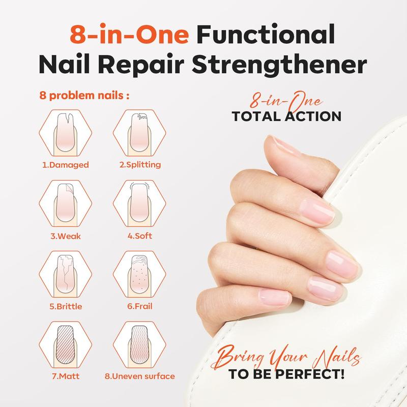 15ml 8-in-One Nail Ridge Filler Strengthener Base Coat Nail Polish Repair Nail Growth Treatment for Thin and Damaged Nails, Crystal Clear