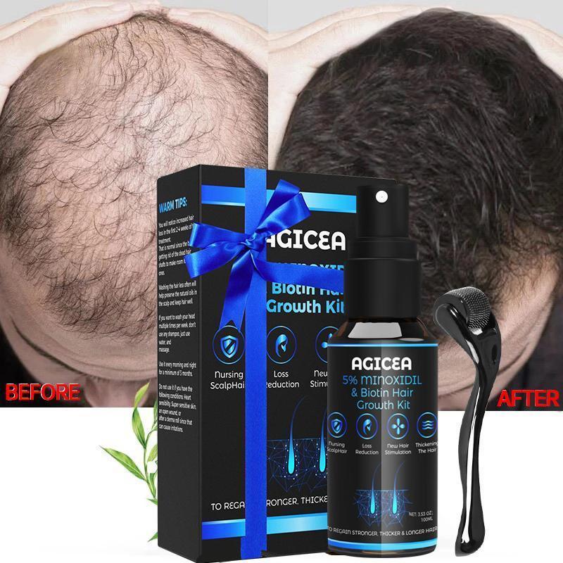 AGICEA 5% Minoxidil for Men and Women kit, Hair Growth Serum with tool-with Biotin - Topical Serum for Scalp Hair Loss Thinning or Longer Hair Care