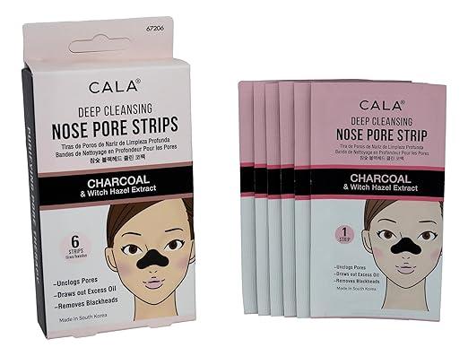 Cala Deep Cleansing Nose Pore Strips with Charcoal & Witch Hazel Extract, 6-Pack - Antibacterial, Clear