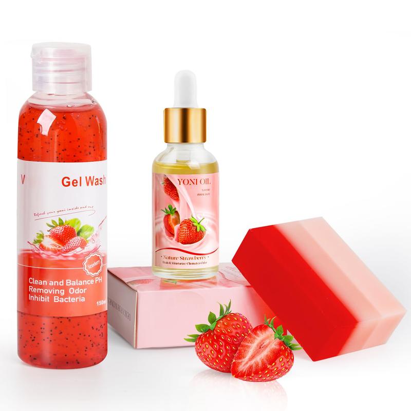 Feminine Wash & Yoni Oil & Yoni Soap Set for Women, Yoni Wash for V Ph Balance Remove Odor Moisturizing, 1 Fl.Oz Feminine Oil & 5.07 Fl.Oz V Wash 5.29OZ Yoni Soap Bar, Strawberry Scent