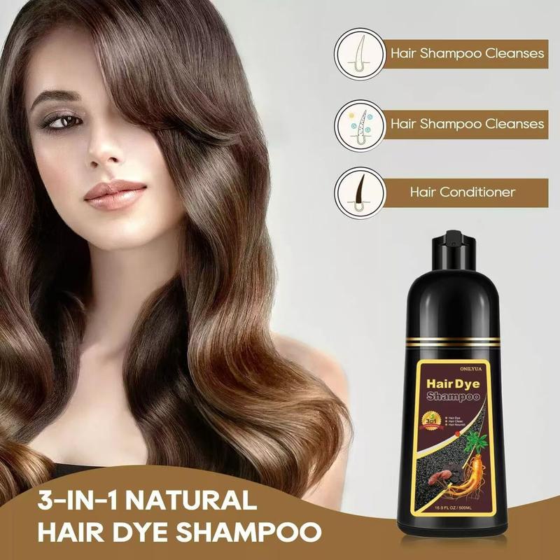 3-in-1 Natrual Brown Hair Dye Shampoo – Instantly Covers Grays, Long-Lasting Vibrant Color, Gentle & Easy Application for Nourished, Healthy Hair Haircare