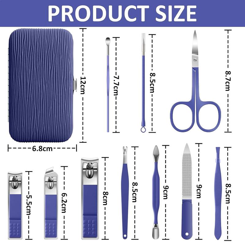 Manicure Set, 10 in 1 Professional Manicure and Pedicure Kit, Nail Care Kit for Women, Mens Nail Grooming Kit, Portable Nail Clipper Set Blue Leather Case for Travel Home