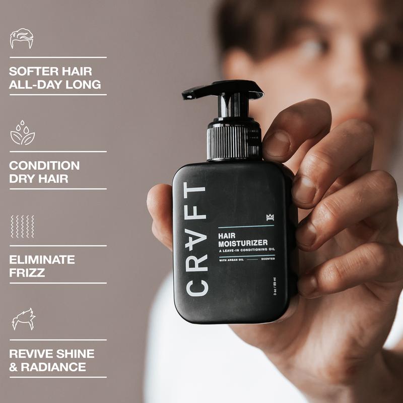 CRVFT Hair Moisturizer (3oz) - Daily Leave in Conditioner For Men [OIL] - Hydrating Conditioning Oil for All Hair Types - 30 Day Supply - For Dry and Damaged Hair | Scented | AM