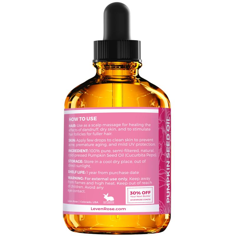 Leven Rose Pumpkin Seed Oil 2oz – 100% Pure & Natural! Moisturize Scalp, Haircare, Comfort Skin & Nails with Nourishing Pumpkin Seed Extract