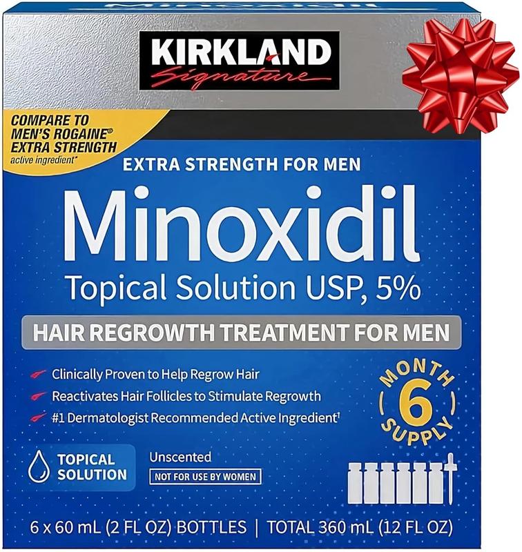 Kirkland Signature Minoxidil 5% Topical Solution for Men - 6 Month Supply (6 x 2 Fl Oz), Hair Regrowth Treatment with Dropper