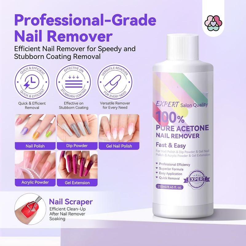 Acetone Nail Polish Remover Kit: Gel Remover with Cuticle Oil Rich Castor Oil & VE Repairing Nail, Nail File Buffer Tools Dip Acrylic Remove Quick Salon Use 8.45 Oz