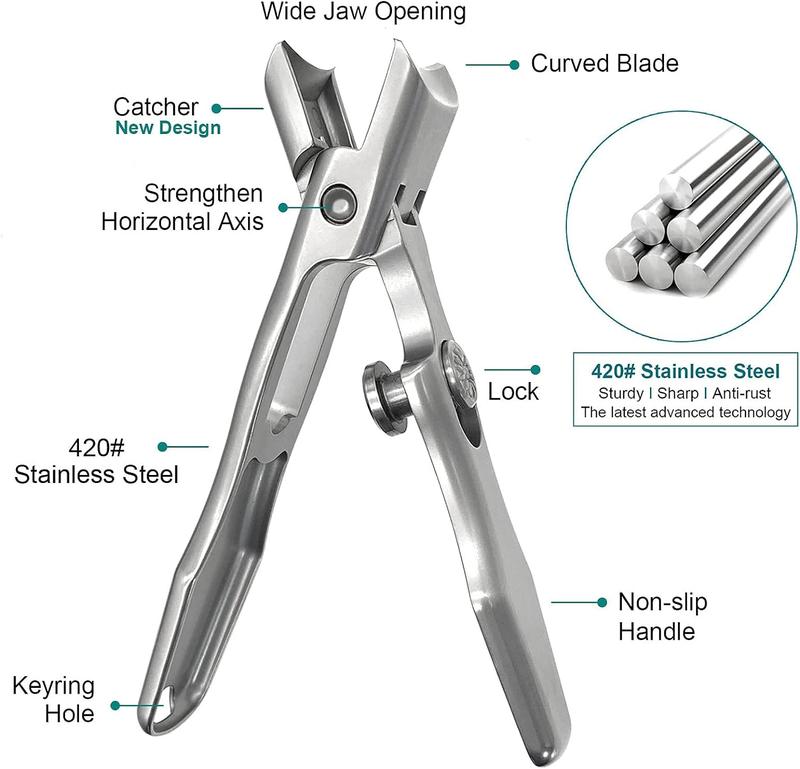 Ultra Wide Jaw Opening Nail Clipper, Ultra Sharp Stainless Steel Nail Clippers for Tough Nails, Toenail Clippers for Thick Nails Ingrown Manicure, Long Handle Large Cutter with Safety Lock, Clippers for FingerNails Toenails, Pedicure, Men & Women