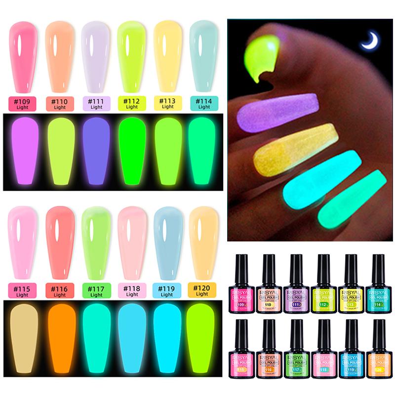 Glows In The Dark Gel Nail Polish Set - 12 Holiday Colors Luminous Neon Nail Gel Polish Set Soak Off U V LED Glow Effect Nail Polish For Nail Art Design Holiday Gifts For Women