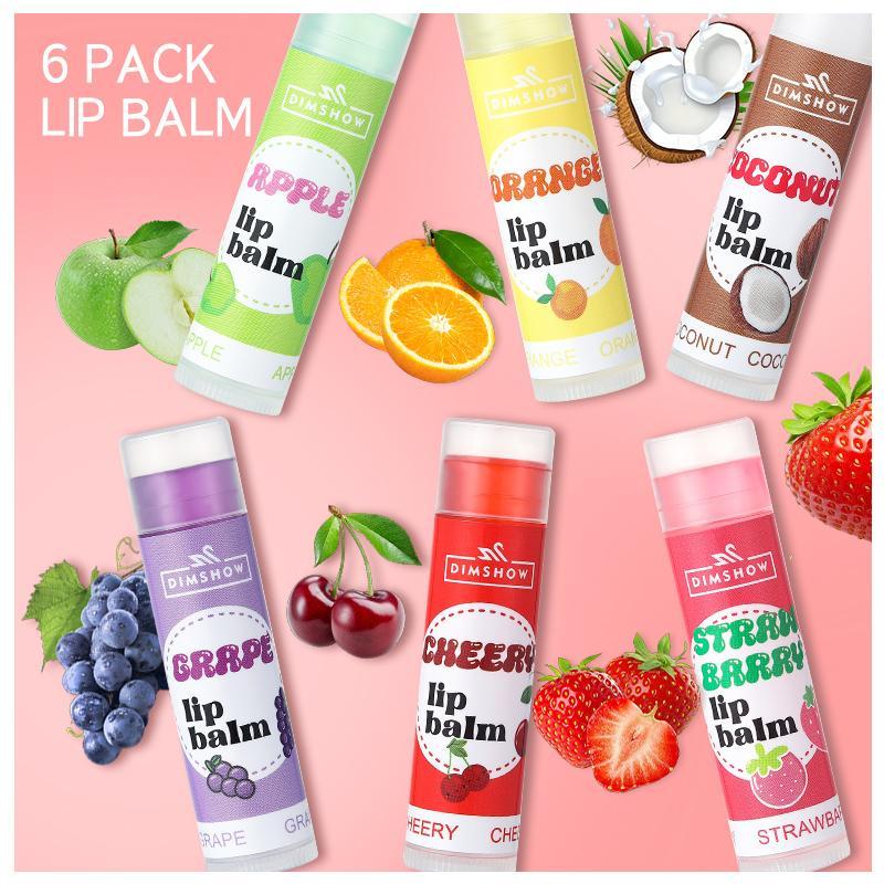 Moisturizing Fruit Flavor Lip Balm Set, 6 Counts set Hydrating Lip Moisturizer, Plumping Lipstick for Lip Makeup, Girls and Women Makeup Accessories