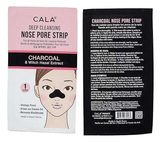 Cala Deep Cleansing Nose Pore Strips with Charcoal & Witch Hazel Extract, 6-Pack - Antibacterial, Clear