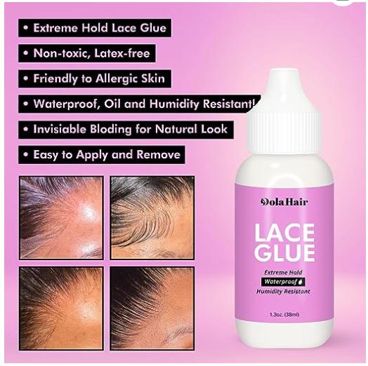 Dolahair Lace Glue for Wigs, Waterproof Super Hold Wig Glue for Front Lace Wig, Invisible Hair Bonding Adhesive Glue Extreme Hold for Hair Systems