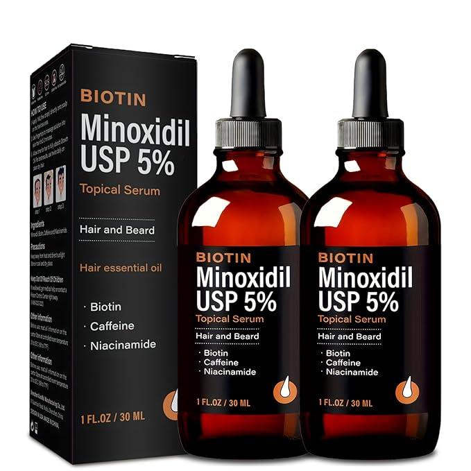 CVC 5% Minoxidil for Men&Women Hair Growth Serum Anti Hair Loss Treatment, Minoxidil for Men Beard Growth,5 Percent Hair Loss Treatments For Husband & Dad And Brother 30 ml, Orange, 2 pcs