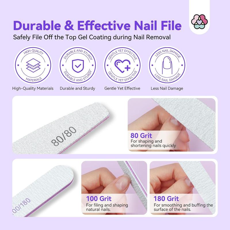 Acetone Nail Polish Remover Kit: Gel Remover with Cuticle Oil Rich Castor Oil & VE Repairing Nail, Nail File Buffer Tools Dip Acrylic Remove Quick Salon Use 8.45 Oz