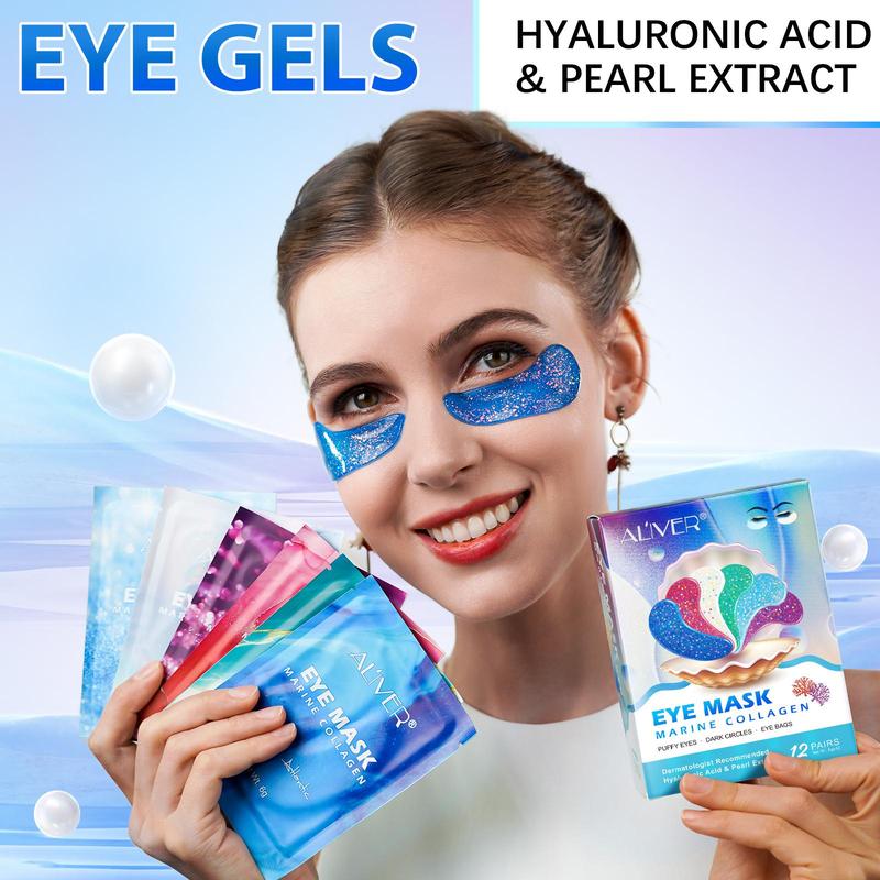 ALIVER MARINE COLLAGEN EYE GELS, 12 Pairs box Collagen Eye Care Masks, Eye Moisturizing Mask for Eye Puffiness & Dark Circles, Deep Hydration and Firming Eye Skin