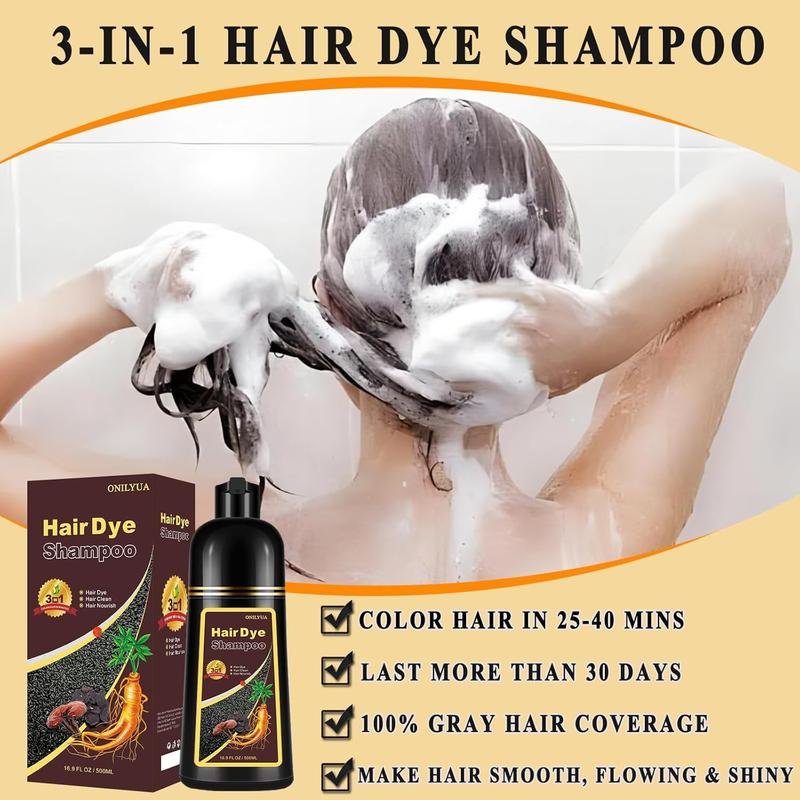 500ML 3-in-1 Black Hair Dye Shampoo – Instant Gray Coverage with Herbal Ingredients Haircare