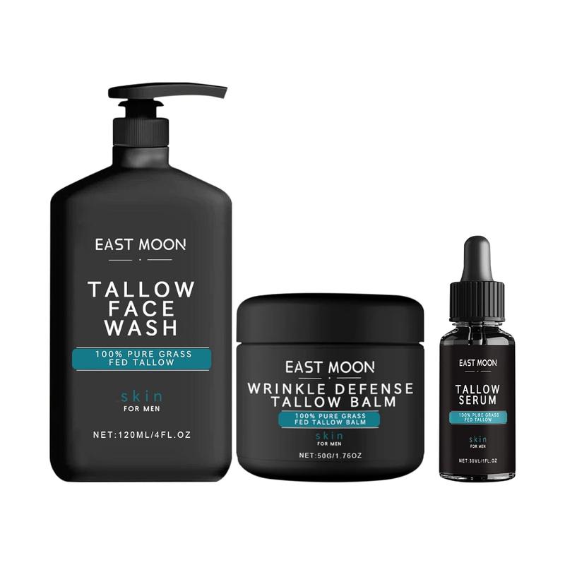 Men's Facial Skincare Set - Mens Face Care Set(Tallow Cream + Tallow Night Serum + Tallow Face Wash) Comfort Skin Repair