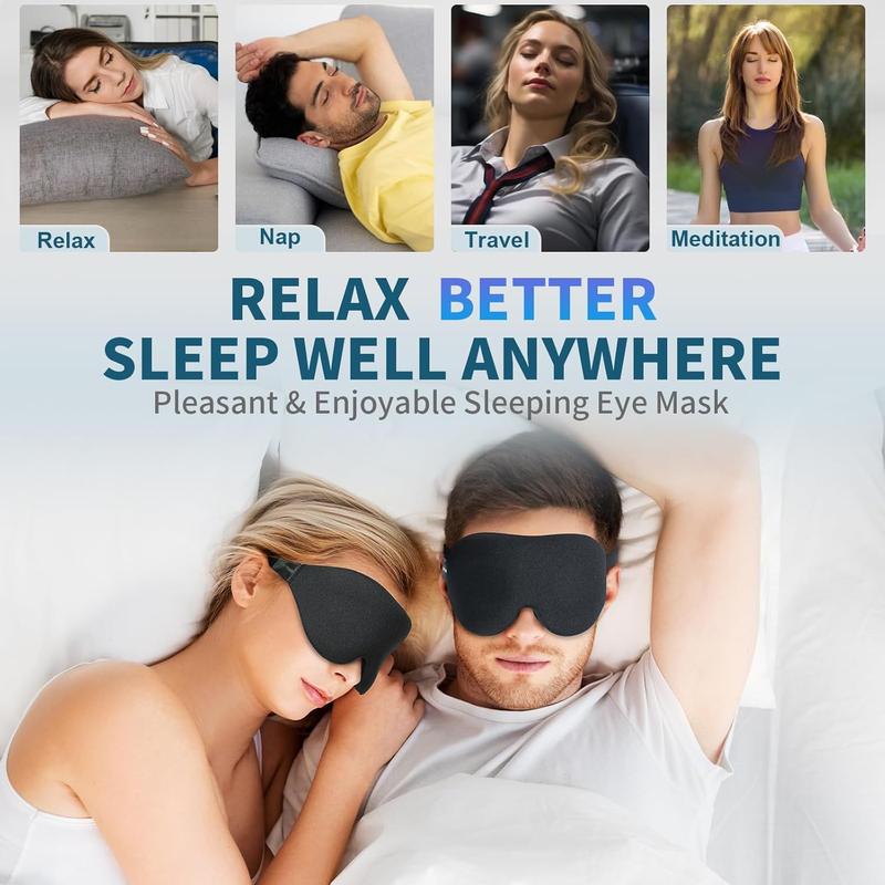 3D Sleep Mask for Side Sleepers, Light-Blocking Eye Mask with Contoured Cups & Adjustable Strap for Women, Men, Travel, Naps (Black)